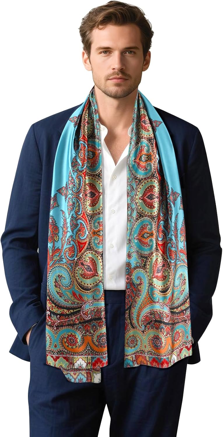 GERINLY Silk Feel Long Scarf for Men, Lightweight Business Dress Shawl Wraps Gentlemen, European Style Suit Scarves - Image 1